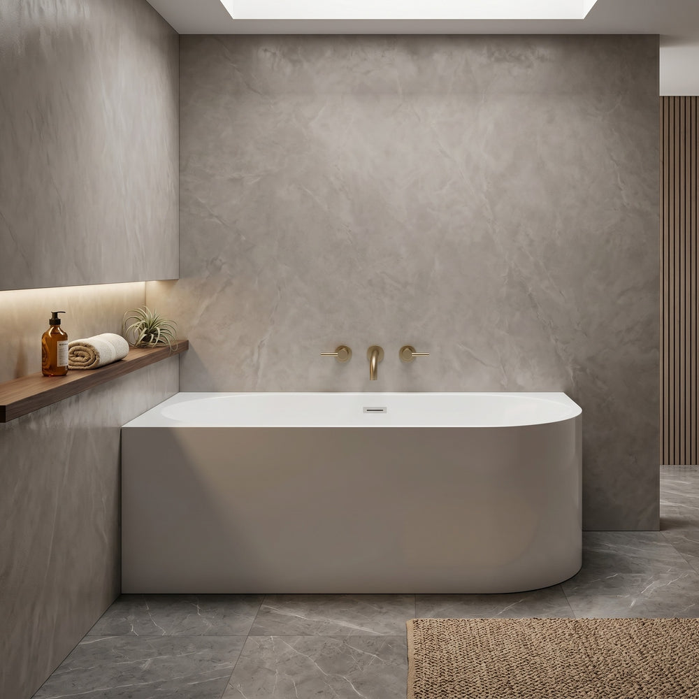 INFINITY NERIDA LEFT CORNER BATHTUB WITH OVERFLOW MATTE WHITE (MULTIPLE SIZES AVAILABLE)