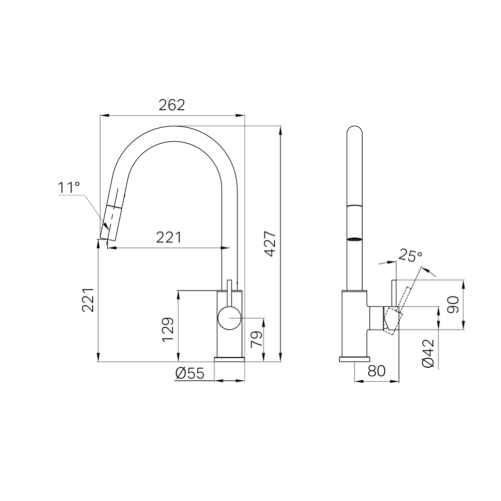 NERO DOLCE II PULL OUT SINK MIXER 427MM CHROME