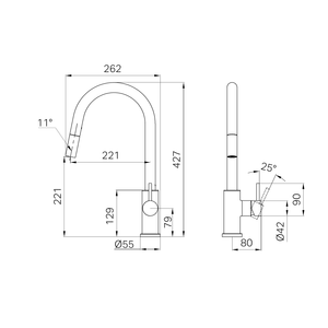 NERO DOLCE II PULL OUT SINK MIXER 427MM BRUSHED GOLD