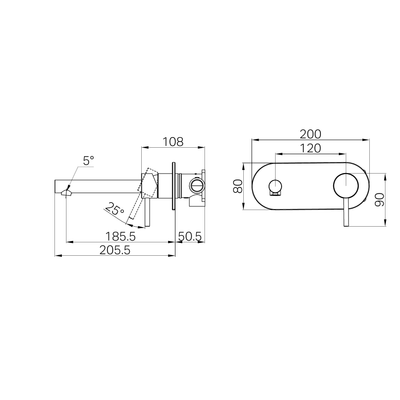 NERO DOLCE II LEAD FREE WALL BASIN / BATH MIXER 200MM MATTE BLACK