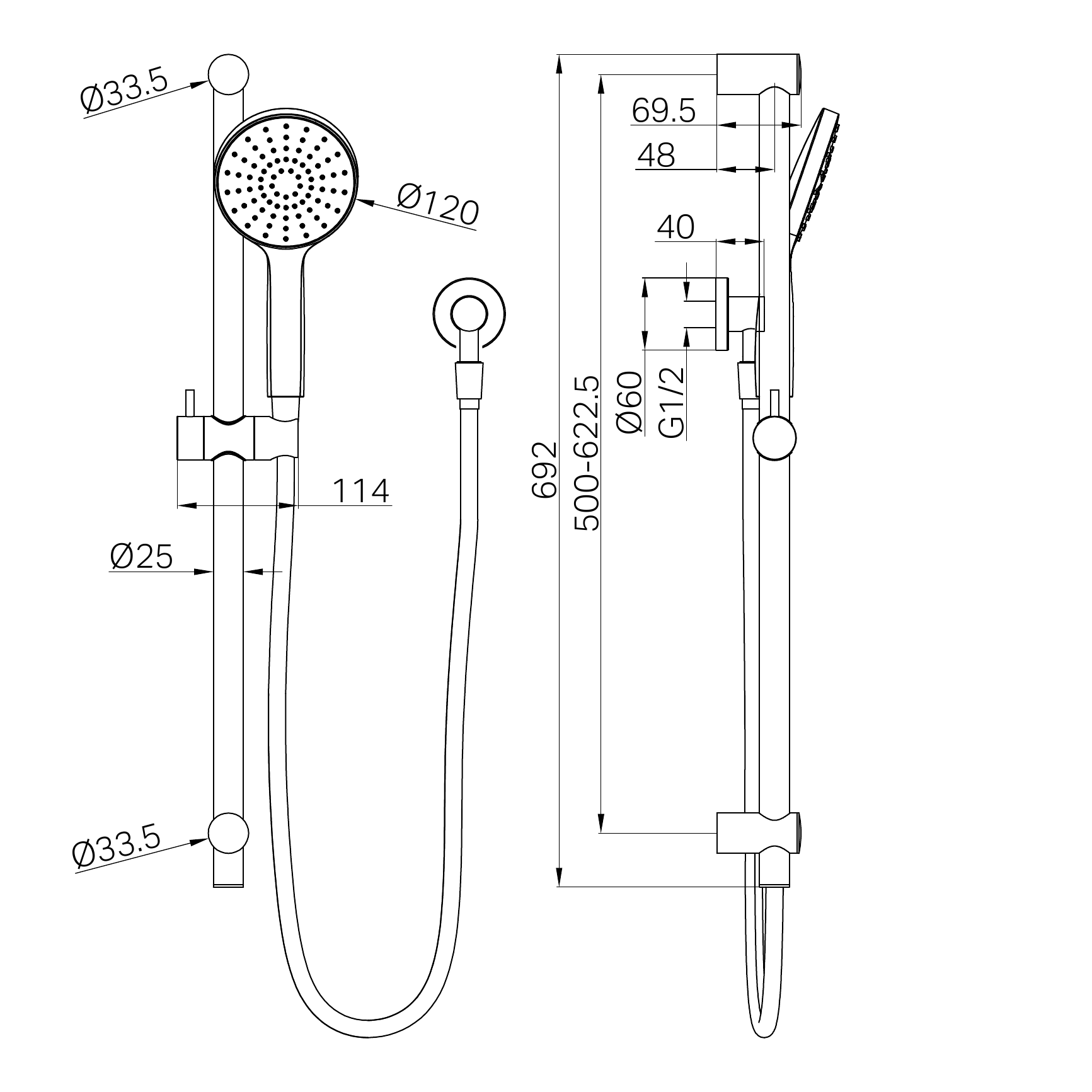 NERO DOLCE II RAIL SHOWER 692MM GUN METAL