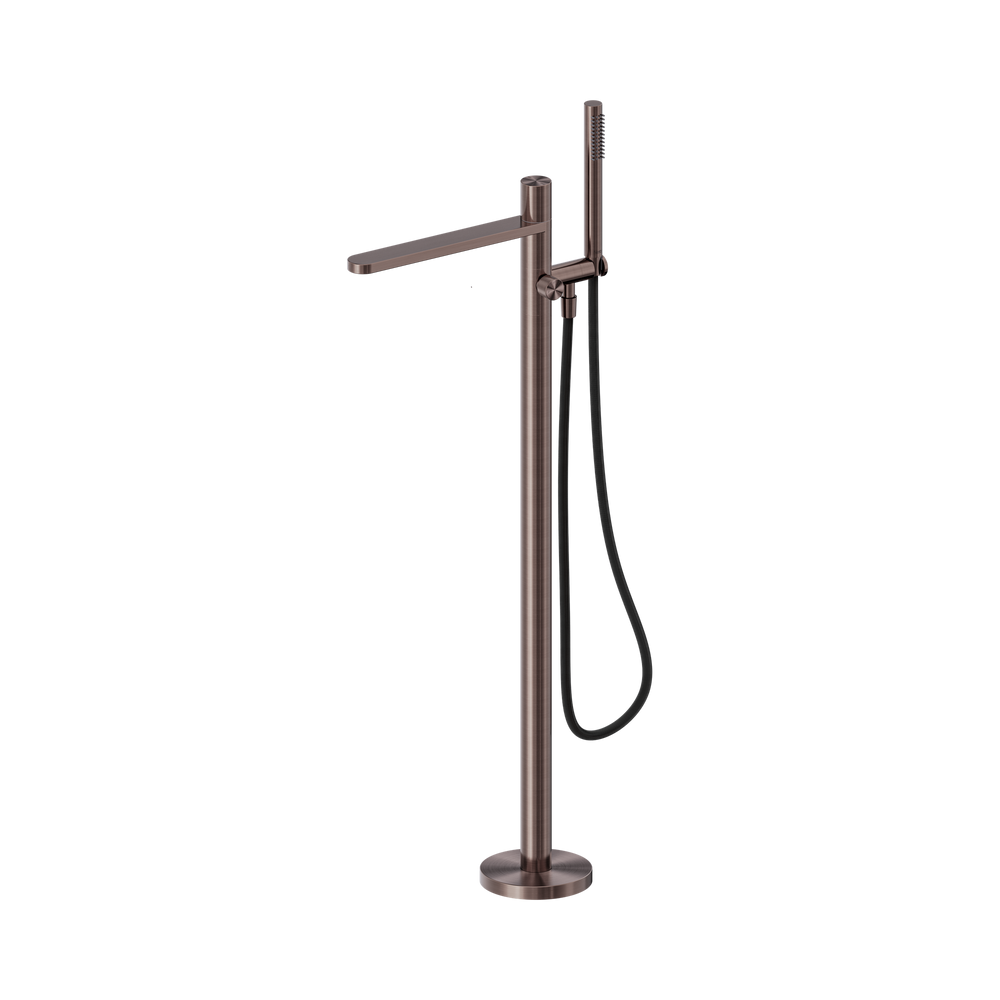 NERO PURE PROGRESSIVE FREESTANDING BATH MIXER WITH OUTDOOR SHOWER HOSE 1156MM BRUSHED BRONZE