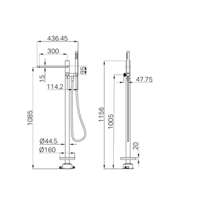 NERO PURE PROGRESSIVE FREESTANDING BATH MIXER WITH OUTDOOR SHOWER HOSE 1156MM BRUSHED NICKEL