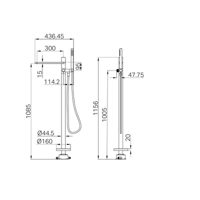NERO PURE LEAD FREE PROGRESSIVE FREESTANDING BATH MIXER WITH OUTDOOR SHOWER HOSE 1156MM BRUSHED GOLD