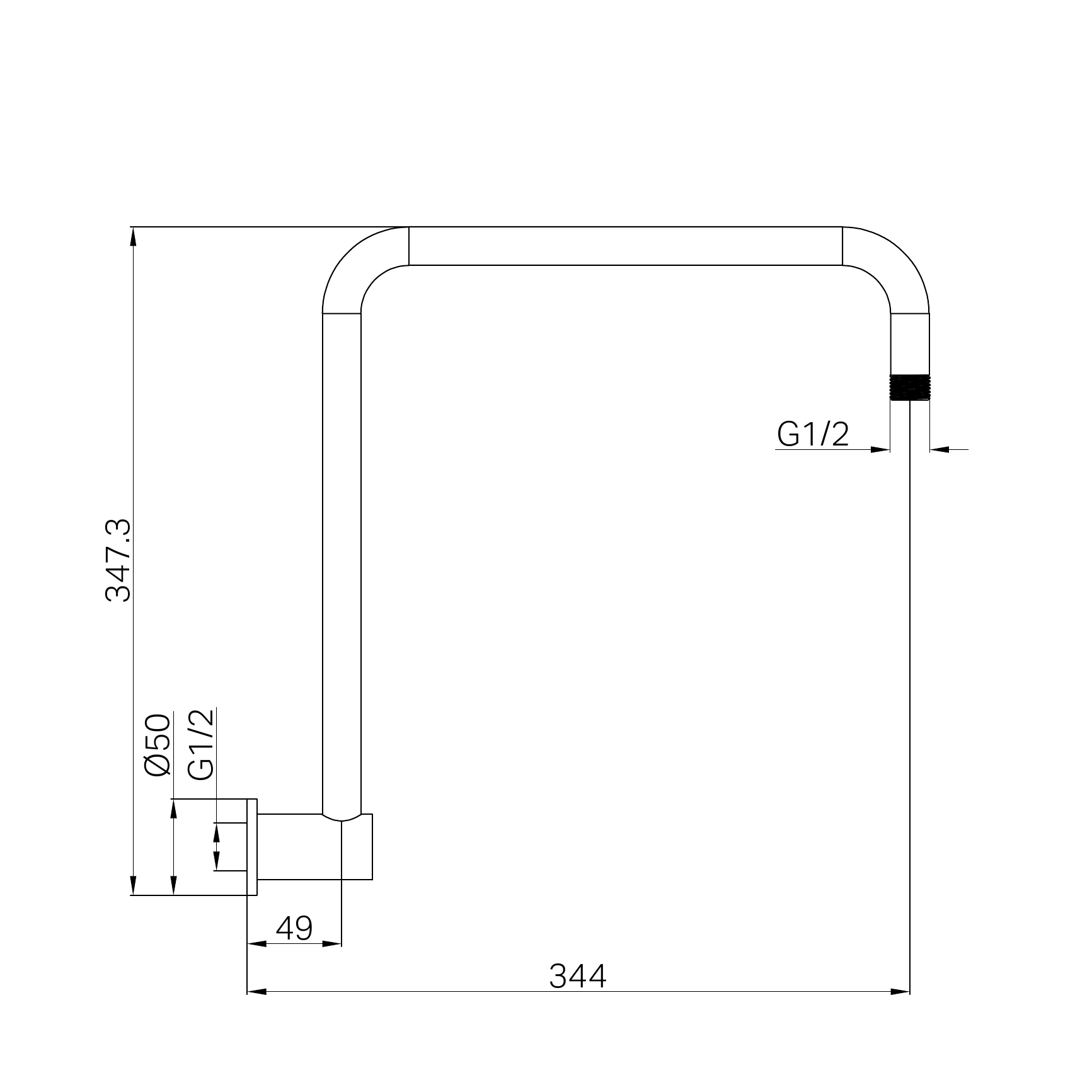 NERO ROUND SWIVEL SHOWER ARM 344MM MATTE BLACK