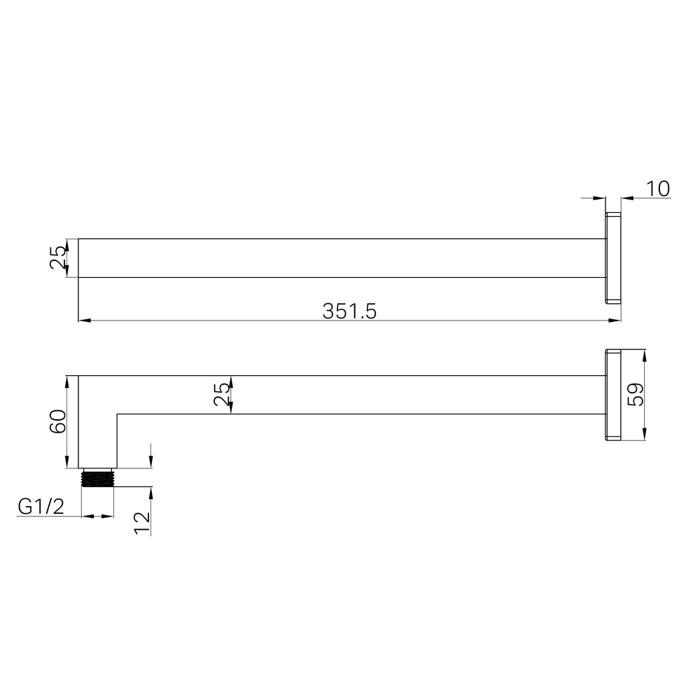 NERO SQUARE SHOWER ARM 352MM CHROME
