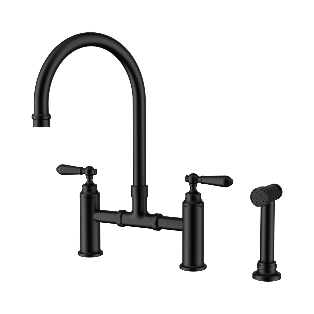 NERO YORK BRIDGE KITCHEN SET WITH HAND SPRAY 385MM MATTE BLACK