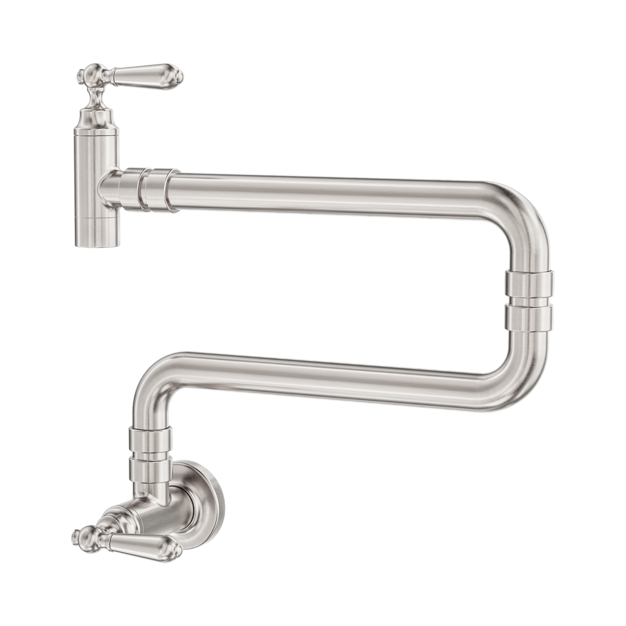 NERO YORK LEAD FREE WALL MOUNTED POT FILLER 300MM BRUSHED NICKEL