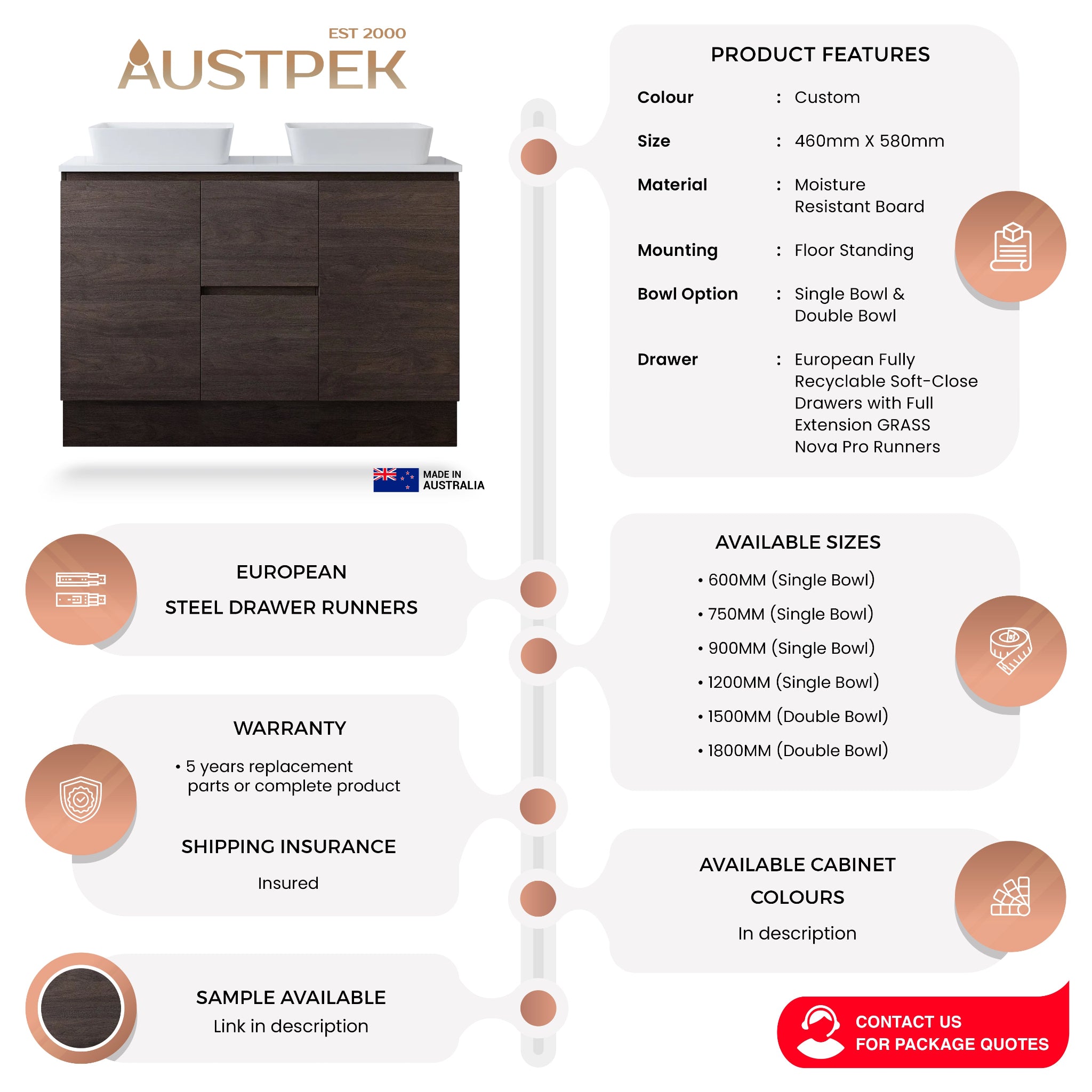TIMBERLINE NEVADA CUSTOM FLOOR STANDING VANITY (ALL SIZING)