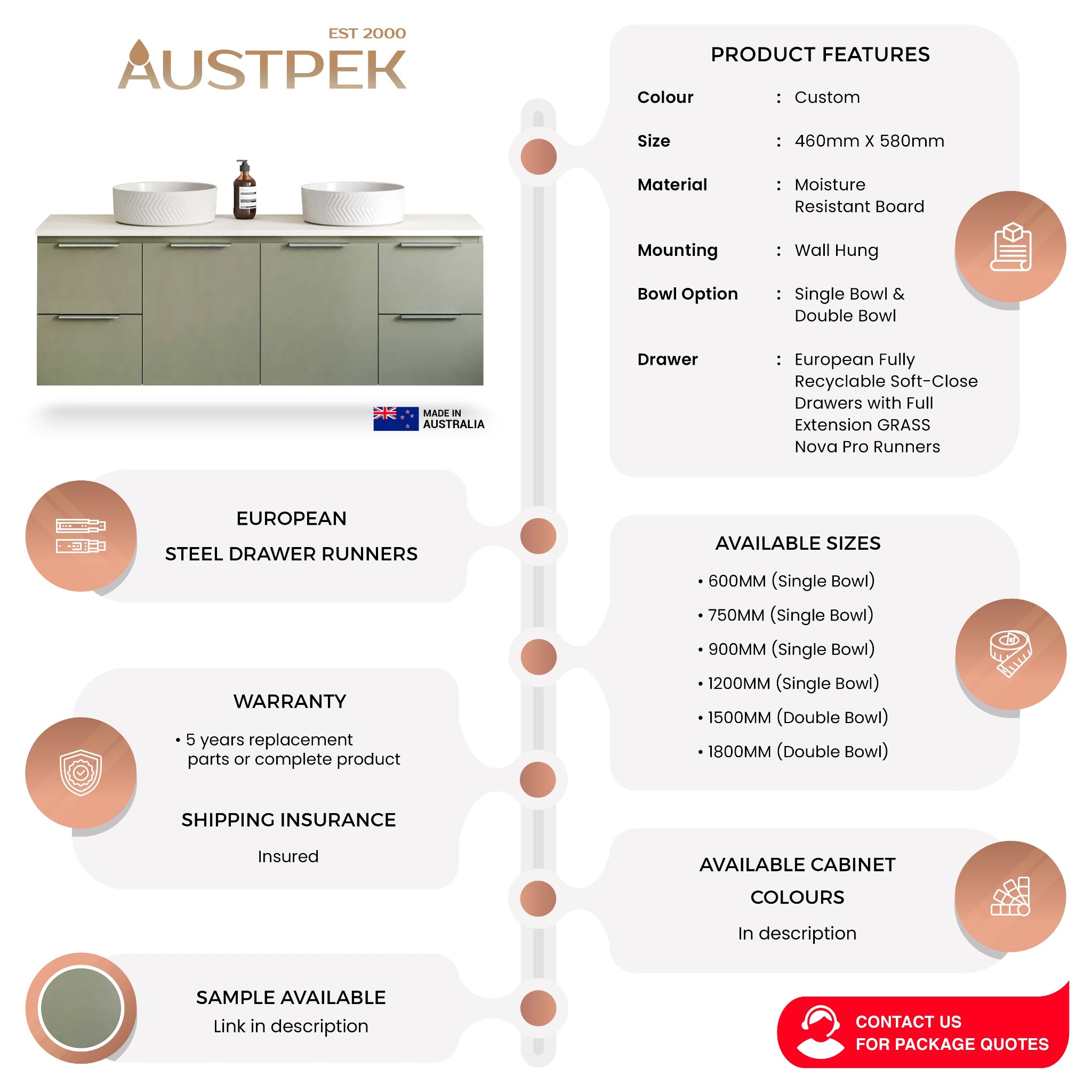 TIMBERLINE NEVADA CUSTOM WALL HUNG VANITY (ALL SIZING)