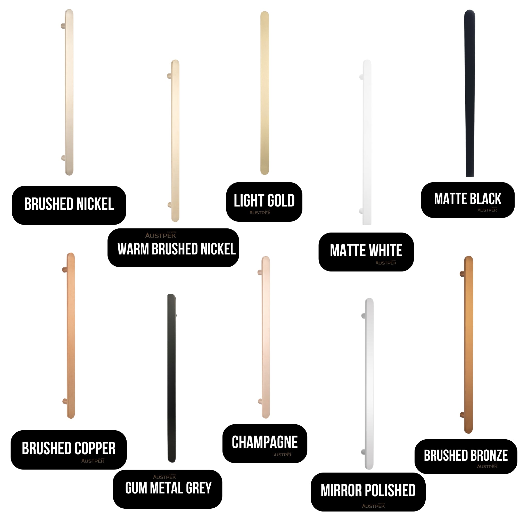 RADIANT HEATING NON-HEATED VERTICAL SINGLE TOWEL RAIL BRUSHED NICKEL 930MM