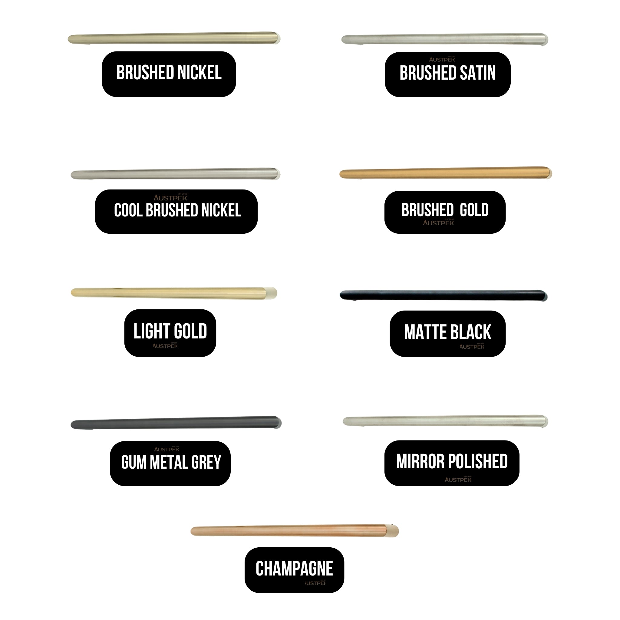 RADIANT HEATING NON-HEATED ROUND SINGLE TOWEL RAIL CHAMPAGNE 650MM