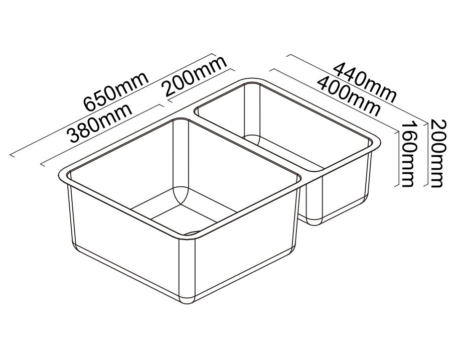 ABEY LAGO 1 & 1/3 DOUBLE BOWL KITCHEN SINK STAINLESS STEEL 650MM