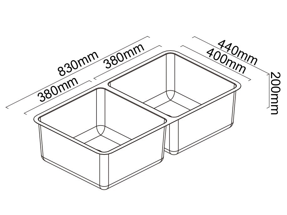 ABEY LAGO DOUBLE BOWL KITCHEN SINK STAINLESS STEEL 830MM