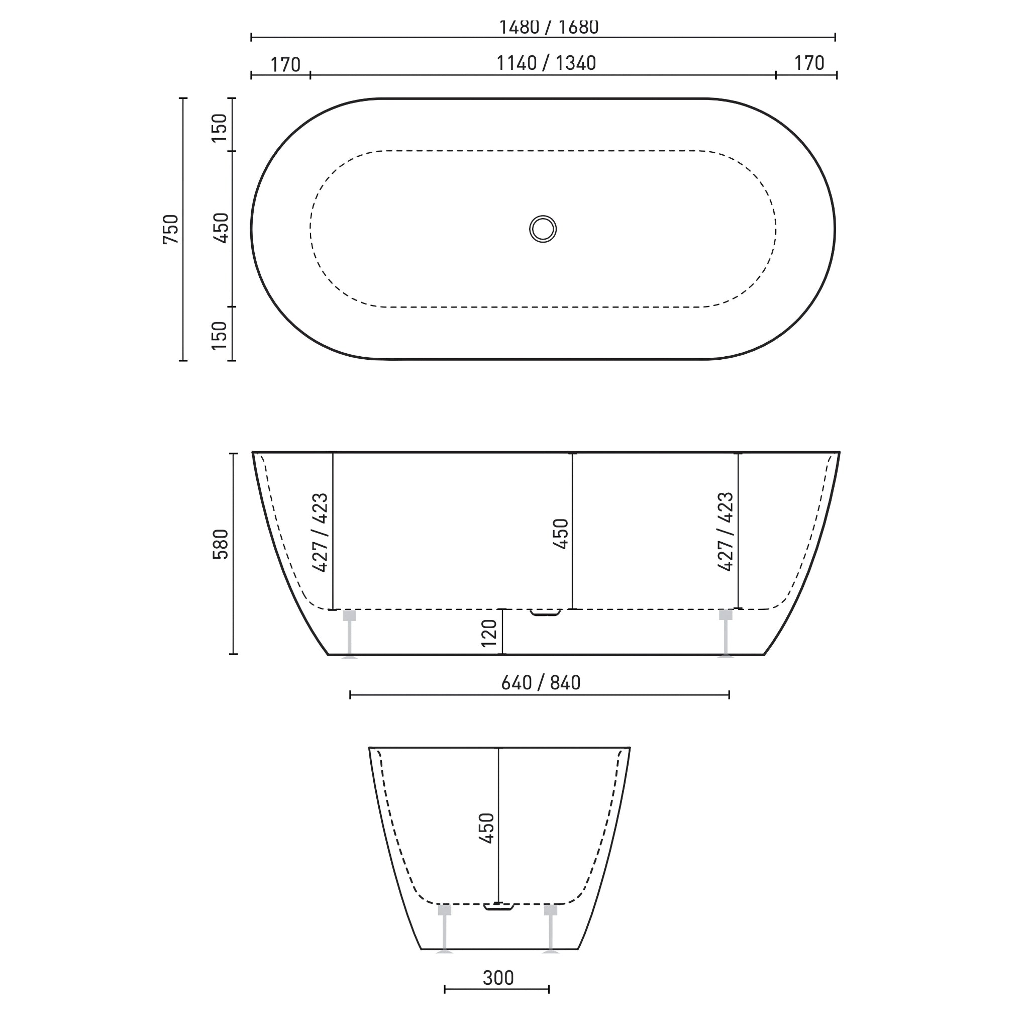DECINA NOVARA FREESTANDING BATHTUB GLOSS WHITE (AVAILABLE IN 1480MM AND 1680MM)