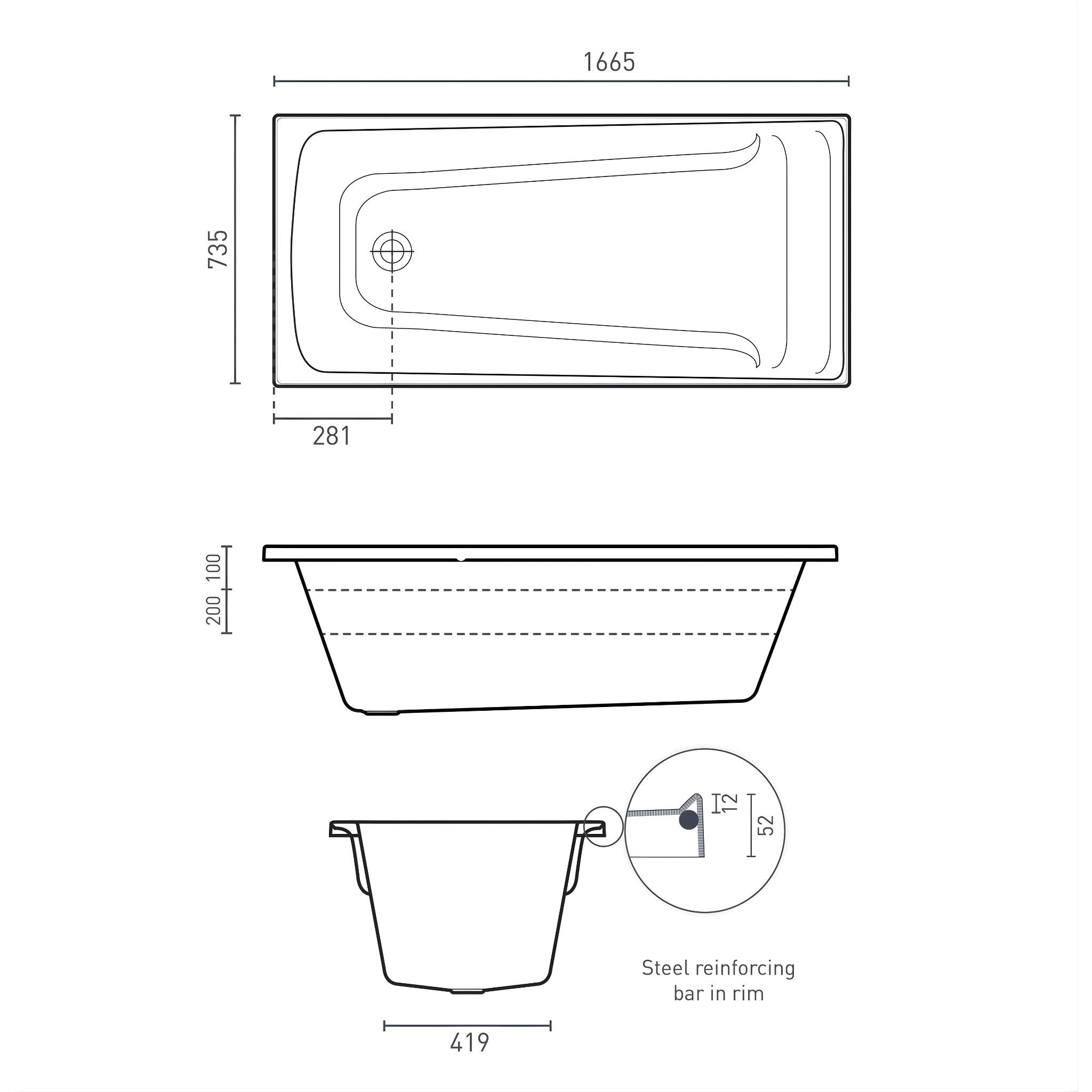 DECINA NOVARA INSET DOLCE VITA SPA BATH GLOSS WHITE (AVAILABLE IN 1653MM AND 1665MM) WITH 16-JETS