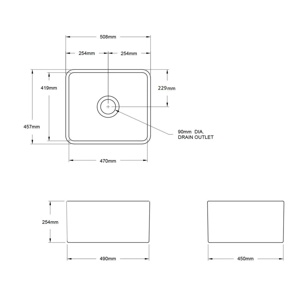 TURNER HASTINGS NOVI FARMHOUSE BUTLER SINK MATTE BLACK 500MM