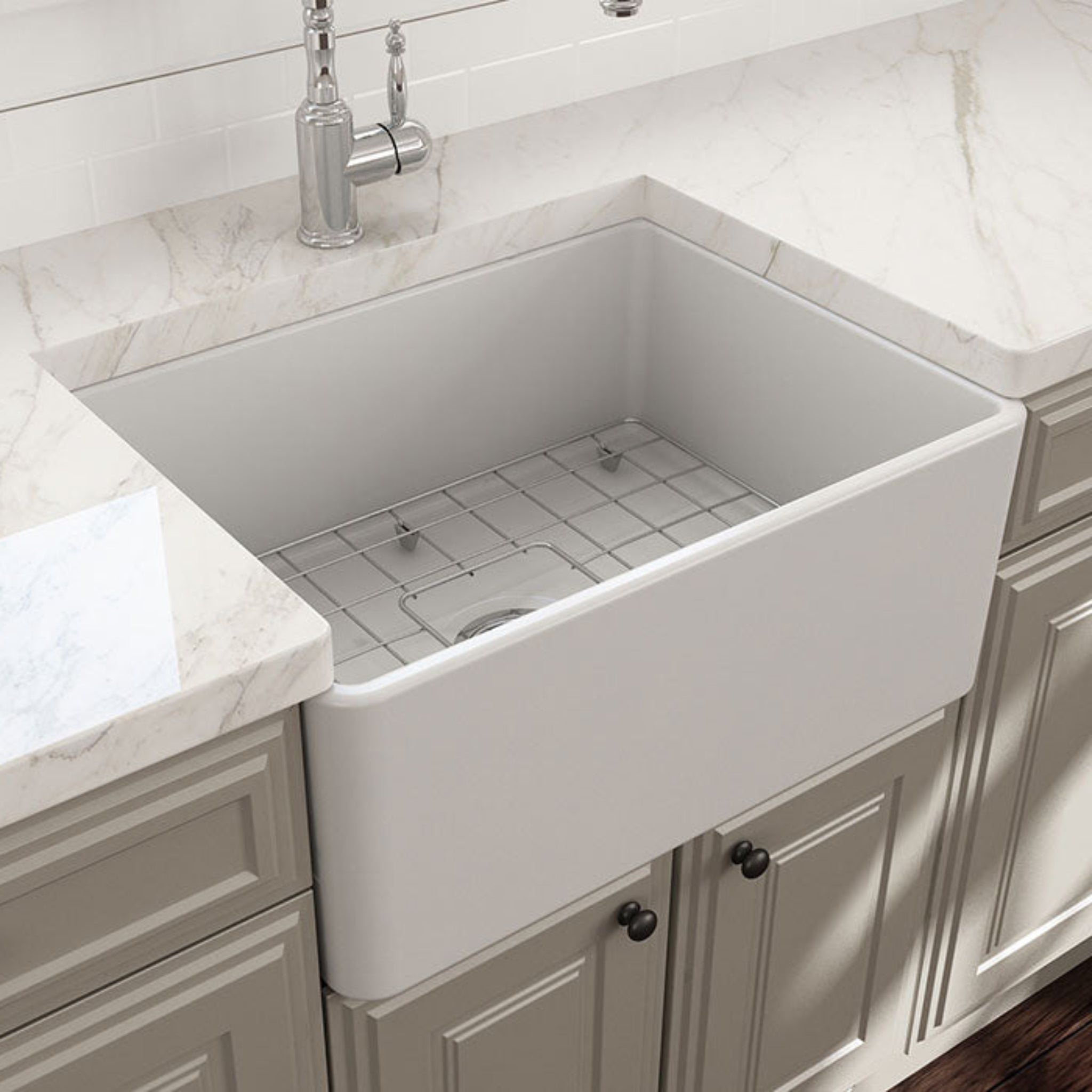 TURNER HASTINGS NOVI FARMHOUSE BUTLER SINK WITH OVERFLOW MATTE WHITE 600MM