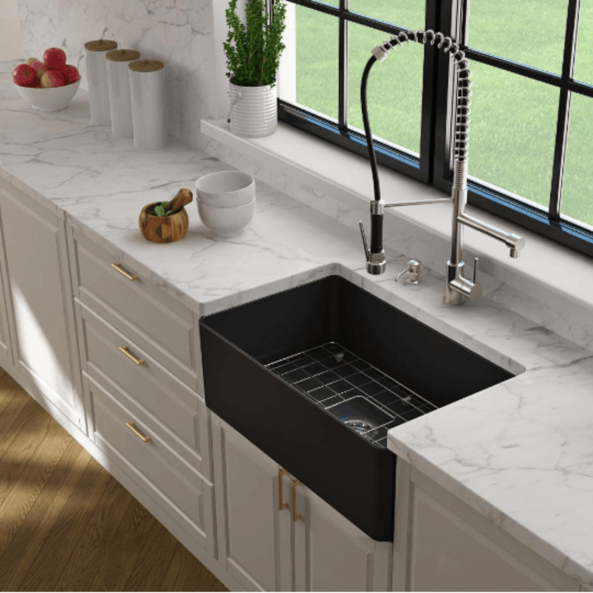 TURNER HASTINGS NOVI FARMHOUSE BUTLER SINK WITH OVERFLOW MATTE BLACK 765MM