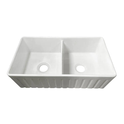 TURNER HASTINGS NOVI FIRECLAY DOUBLE BOWL FARMHOUSE BUTLER SINK MATTE WHITE 840MM