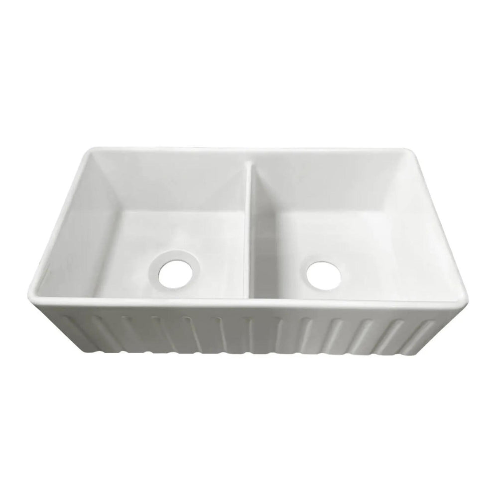TURNER HASTINGS NOVI FIRECLAY DOUBLE BOWL FARMHOUSE BUTLER SINK GLOSS WHITE 840MM
