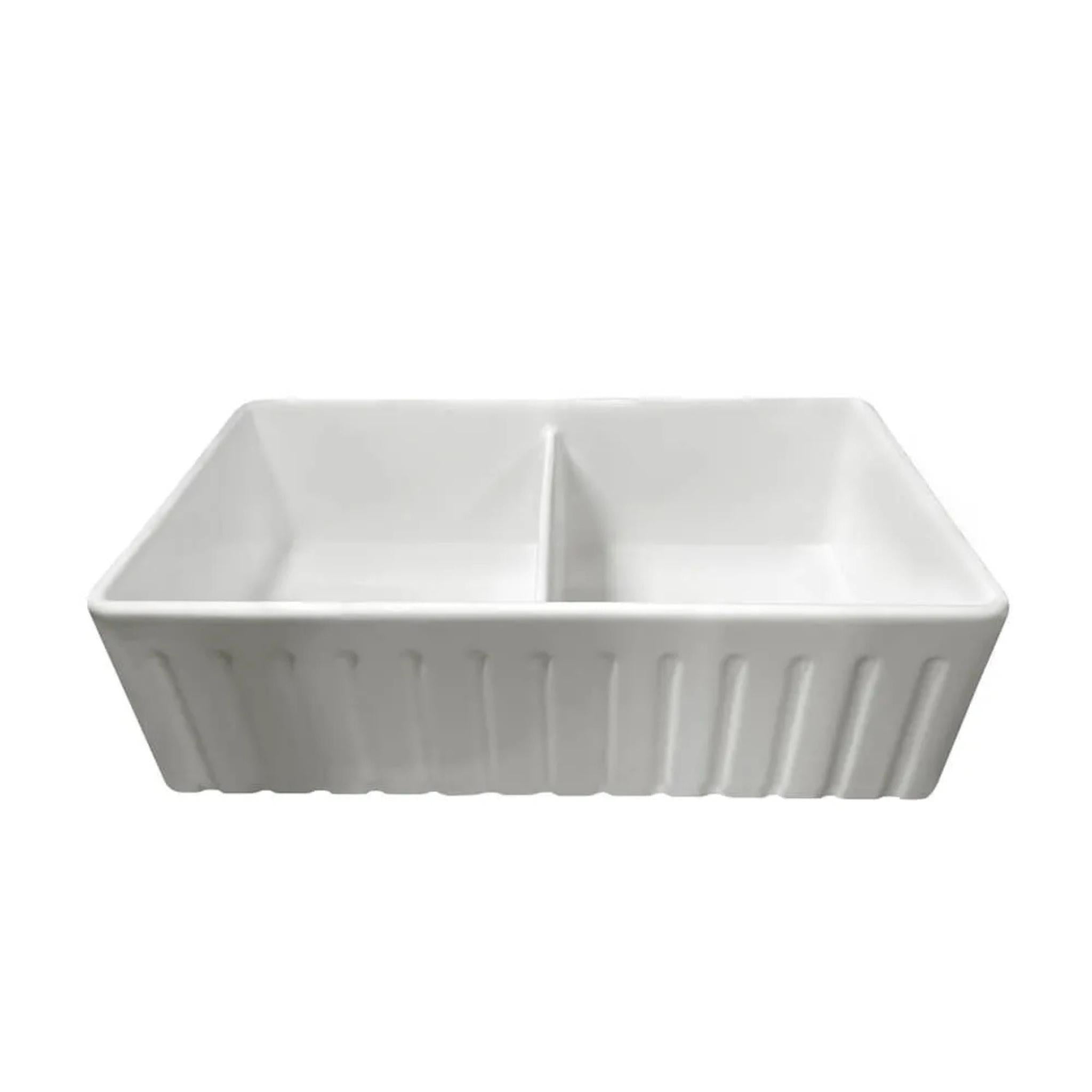 TURNER HASTINGS NOVI FIRECLAY DOUBLE BOWL FARMHOUSE BUTLER SINK WITH OVERFLOW MATTE WHITE 840MM