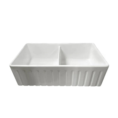 TURNER HASTINGS NOVI FIRECLAY DOUBLE BOWL FARMHOUSE BUTLER SINK WITH OVERFLOW GLOSS WHITE 840MM