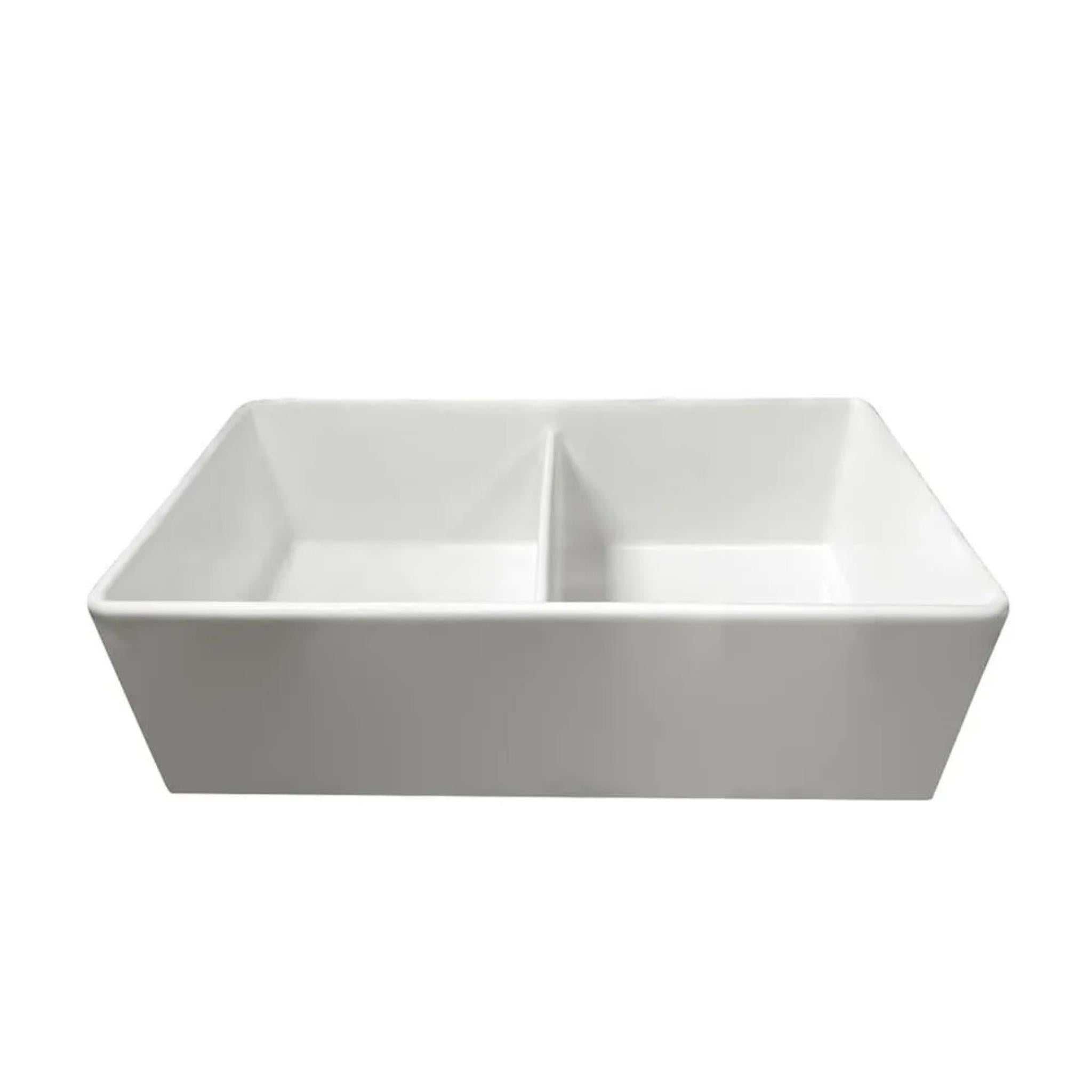 TURNER HASTINGS NOVI FIRECLAY DOUBLE BOWL FARMHOUSE BUTLER SINK WITH OVERFLOW MATTE WHITE 840MM