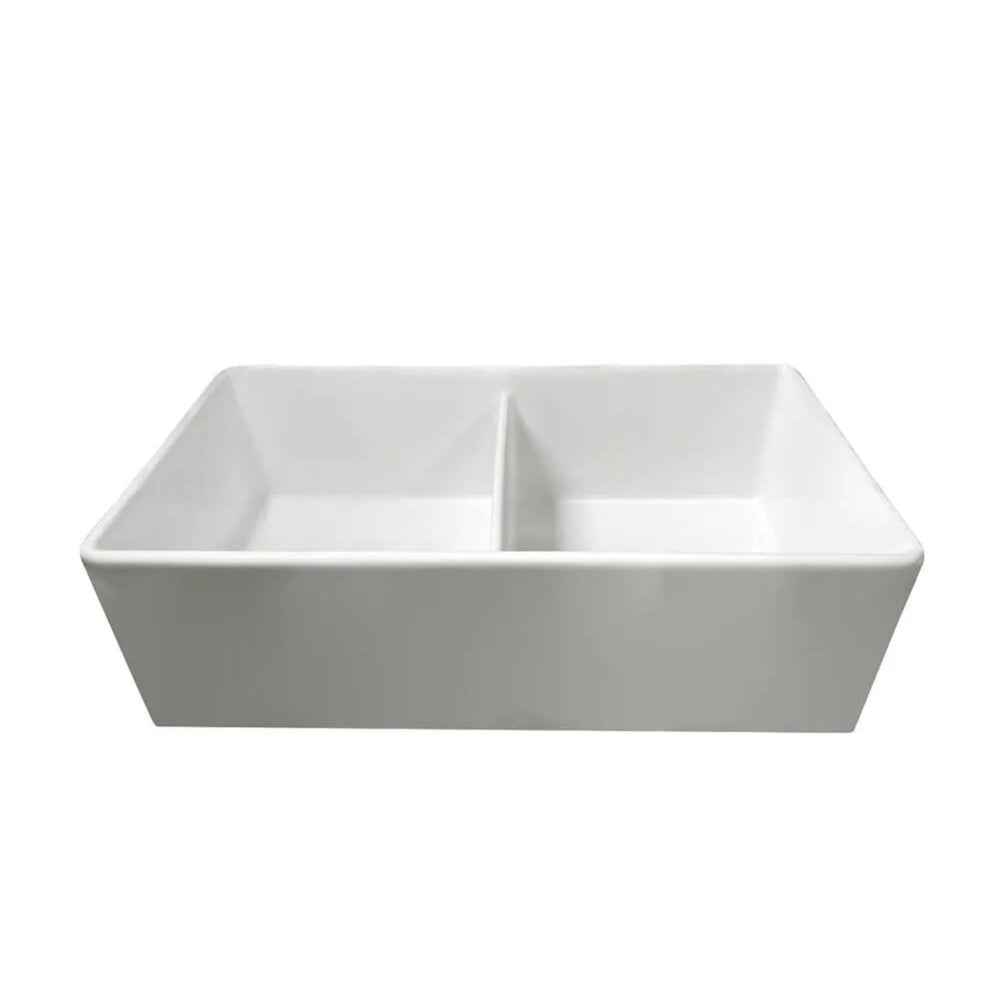 TURNER HASTINGS NOVI FIRECLAY DOUBLE BOWL FARMHOUSE BUTLER SINK GLOSS WHITE 840MM