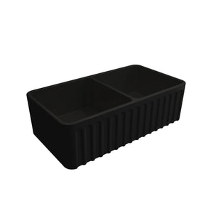 TURNER HASTINGS NOVI FARMHOUSE DOUBLE BOWL BUTLER SINK MATTE BLACK 850MM