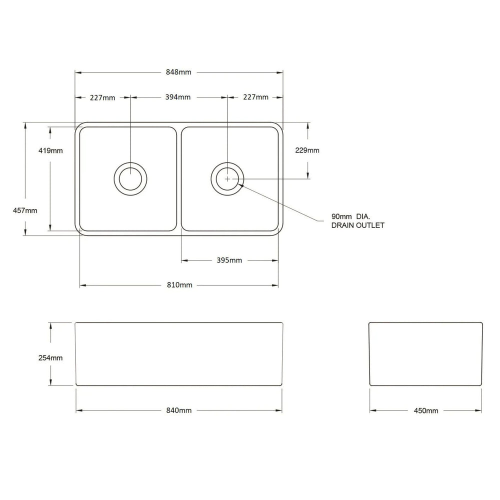 TURNER HASTINGS NOVI FARMHOUSE DOUBLE BOWL BUTLER SINK GLOSS WHITE 850MM