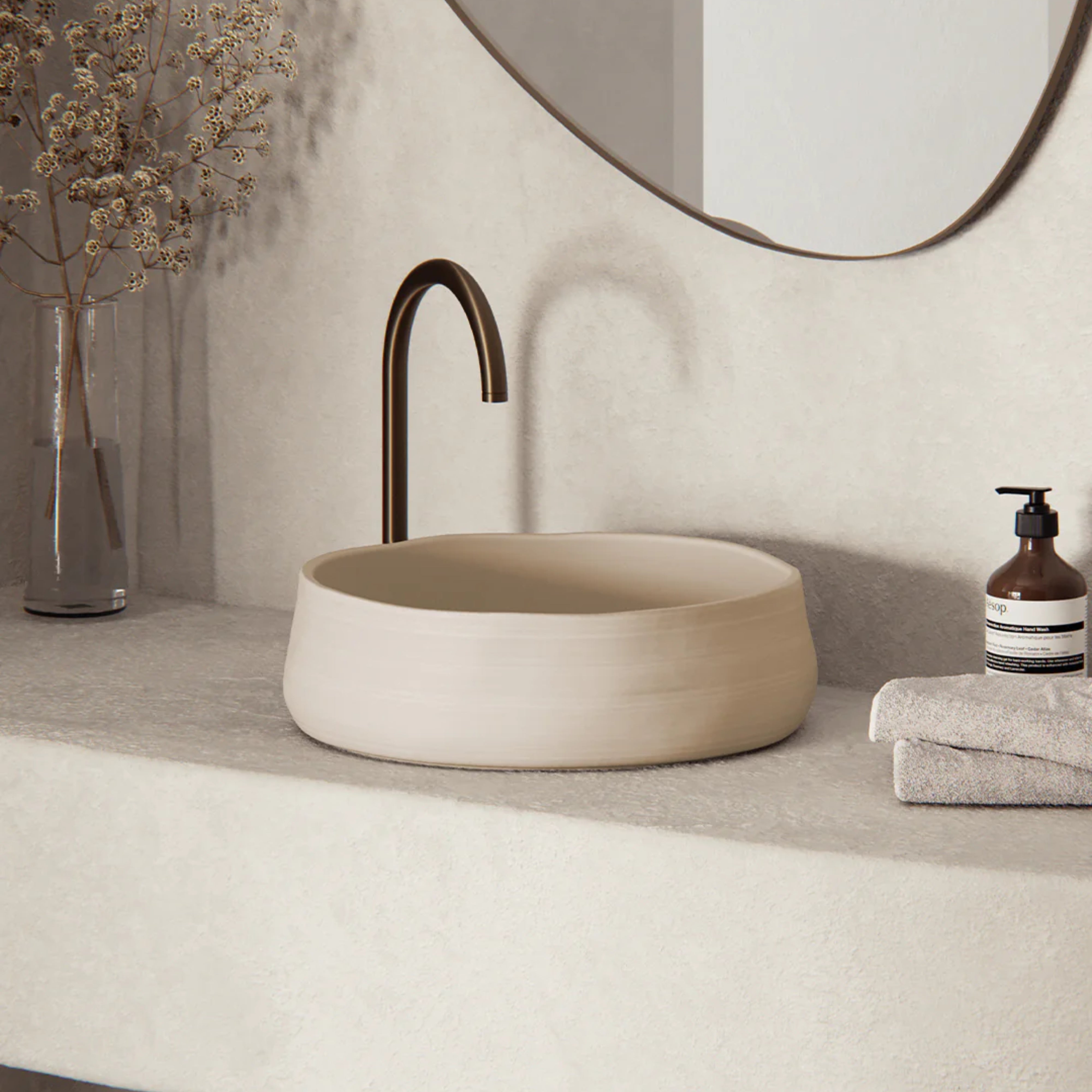 NOOD CO CONSCIOUS RANGE MILL ABOVE COUNTER / WALL HUNG BASIN NOOD 380MM