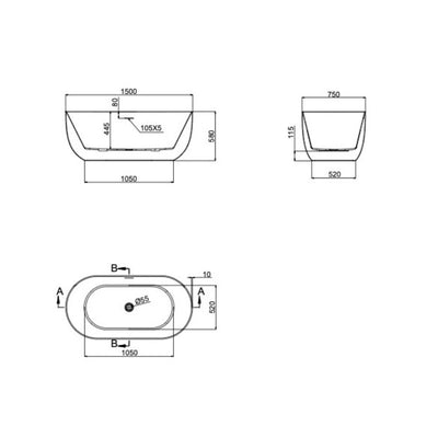 LINSOL NORA FREESTANDING BATHTUB GREY BLUE (AVAILABLE IN 1500MM AND 1700MM)