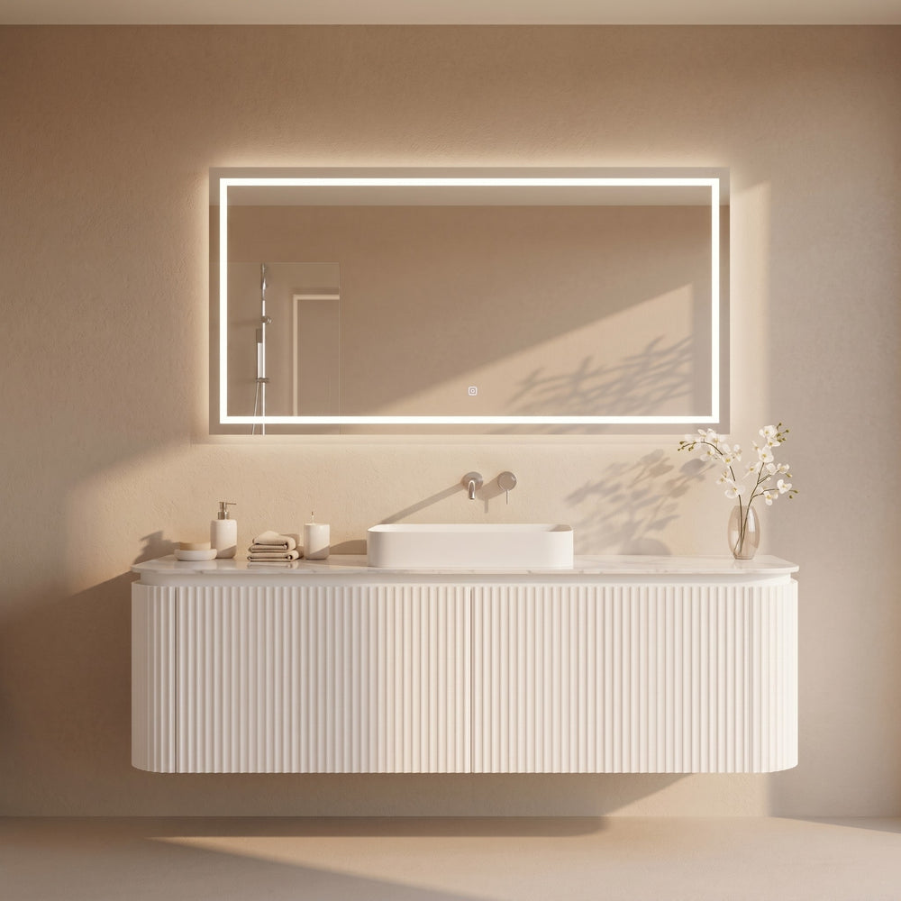 VITO NOOSA MATTE WHITE 1200MM FLUTED CURVED SINGLE BOWL WALL HUNG VANITY
