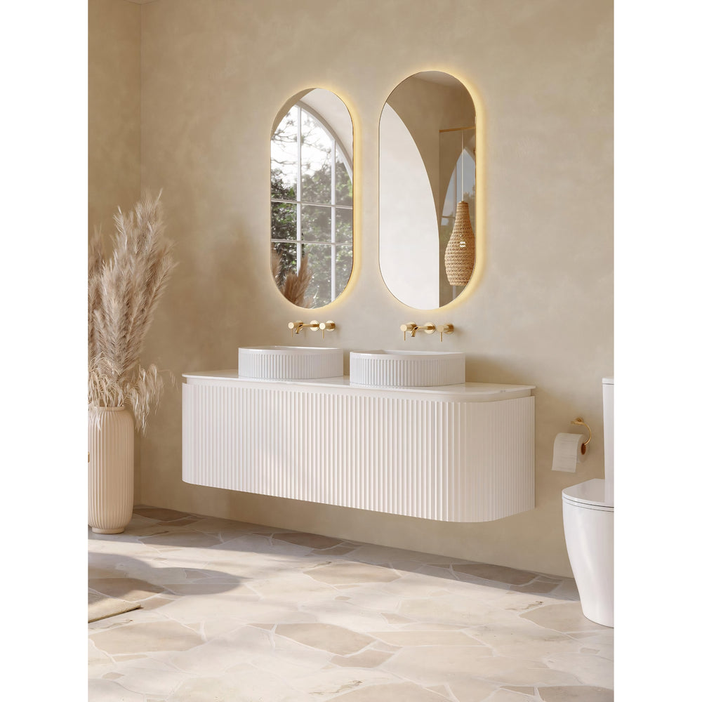 VITO NOOSA MATTE WHITE 1200MM FLUTED CURVED DOUBLE BOWL WALL HUNG VANITY