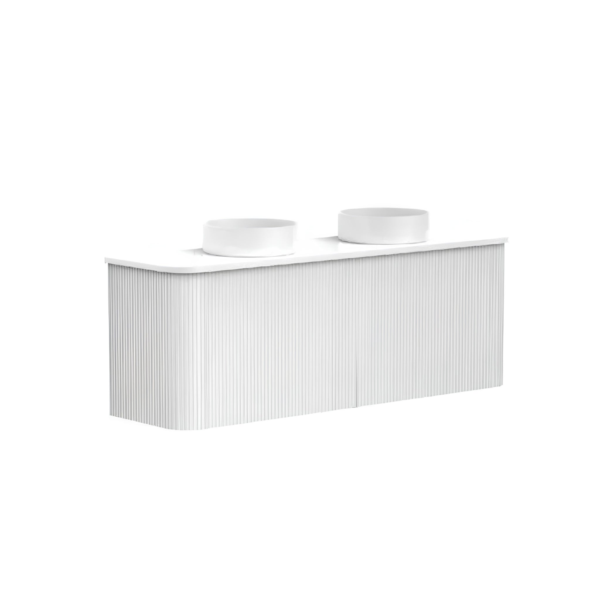 VITO NOOSA MATTE WHITE 1200MM FLUTED CURVED DOUBLE BOWL WALL HUNG VANITY