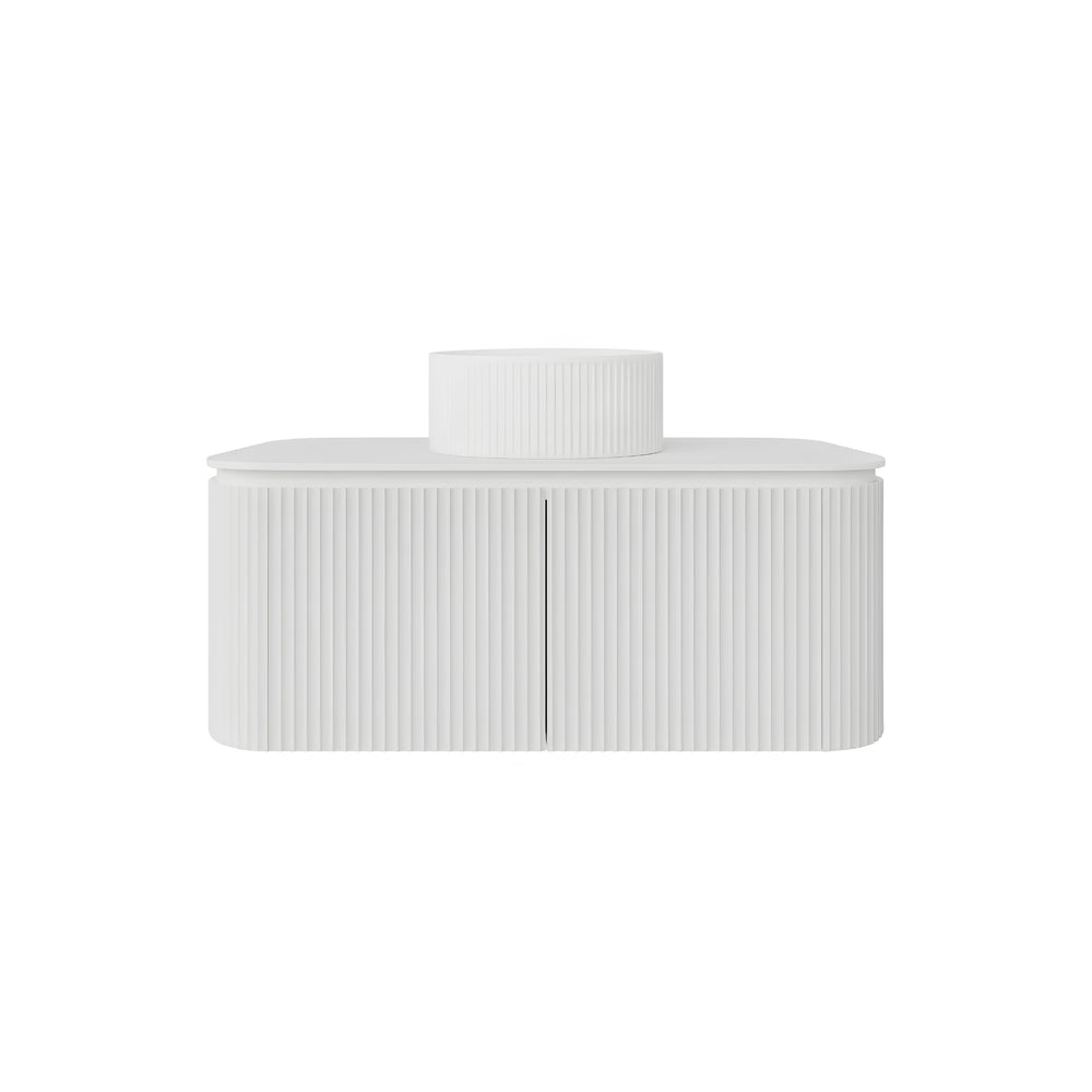 VITO NOOSA MATTE WHITE 1500MM FLUTED CURVED SINGLE BOWL WALL HUNG VANITY