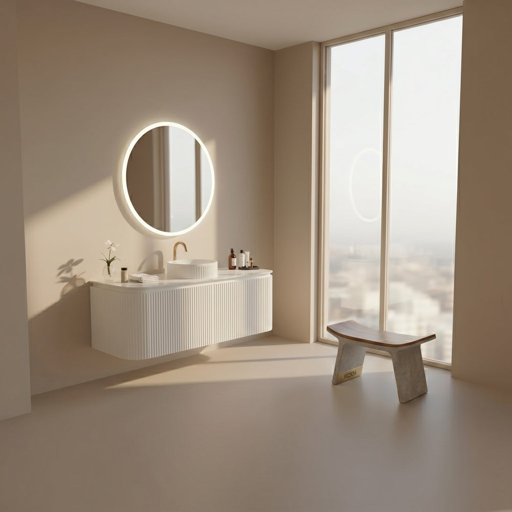 VITO NOOSA MATTE WHITE 1800MM FLUTED CURVED SINGLE BOWL WALL HUNG VANITY