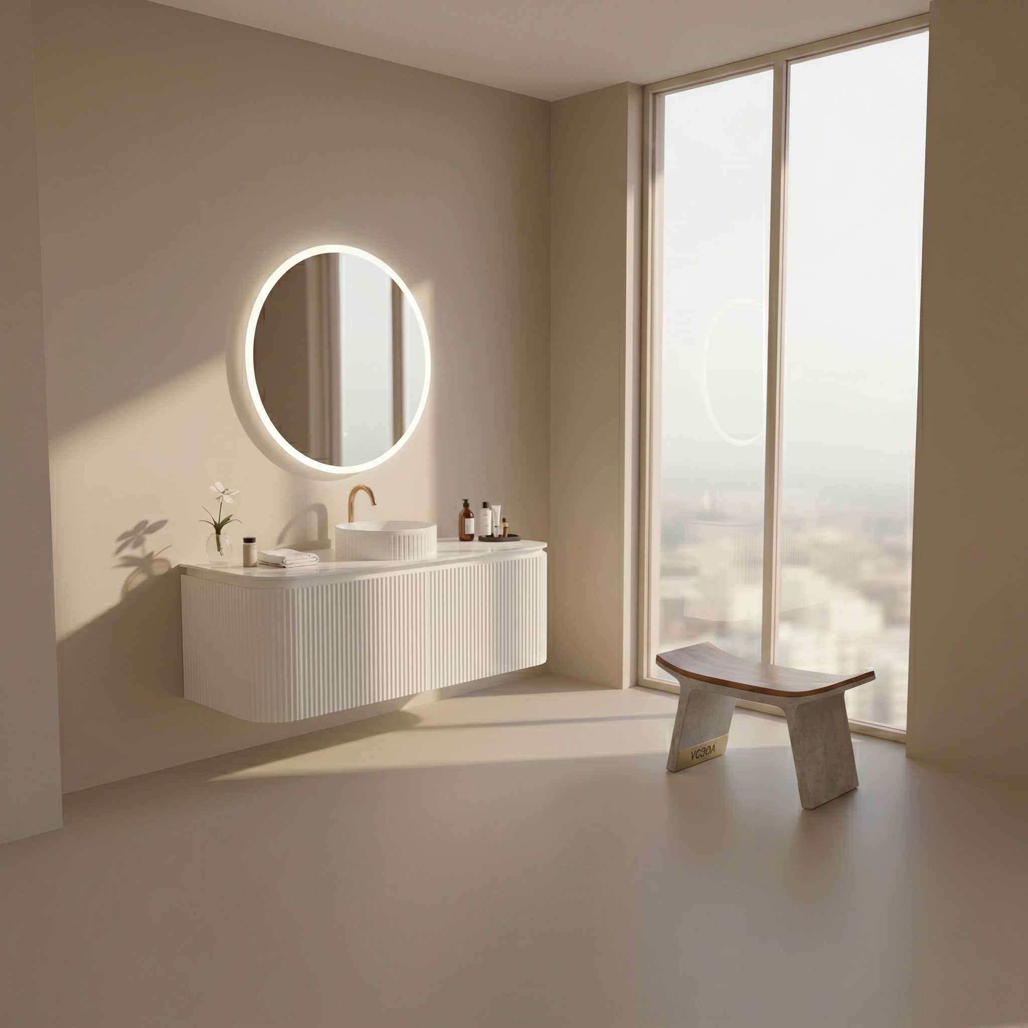 VITO NOOSA MATTE WHITE 1800MM FLUTED CURVED SINGLE BOWL WALL HUNG VANITY