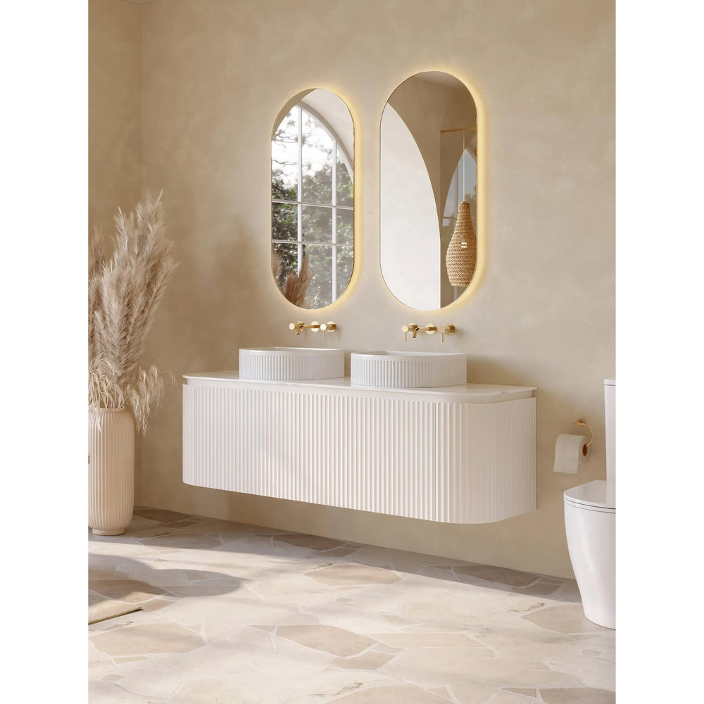 VITO NOOSA MATTE WHITE 1800MM FLUTED CURVED DOUBLE BOWL WALL HUNG VANITY