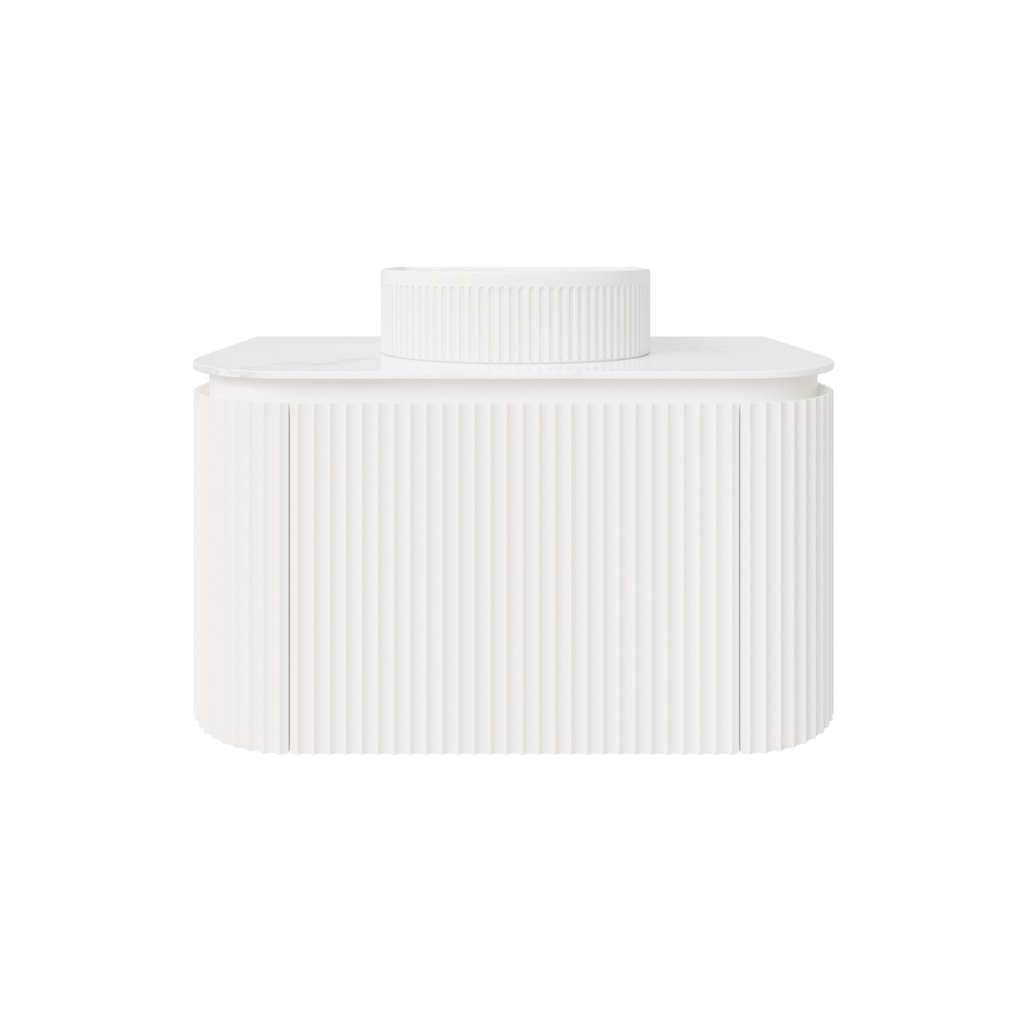 VITO NOOSA MATTE WHITE 900MM FLUTED CURVED SINGLE BOWL WALL HUNG VANITY