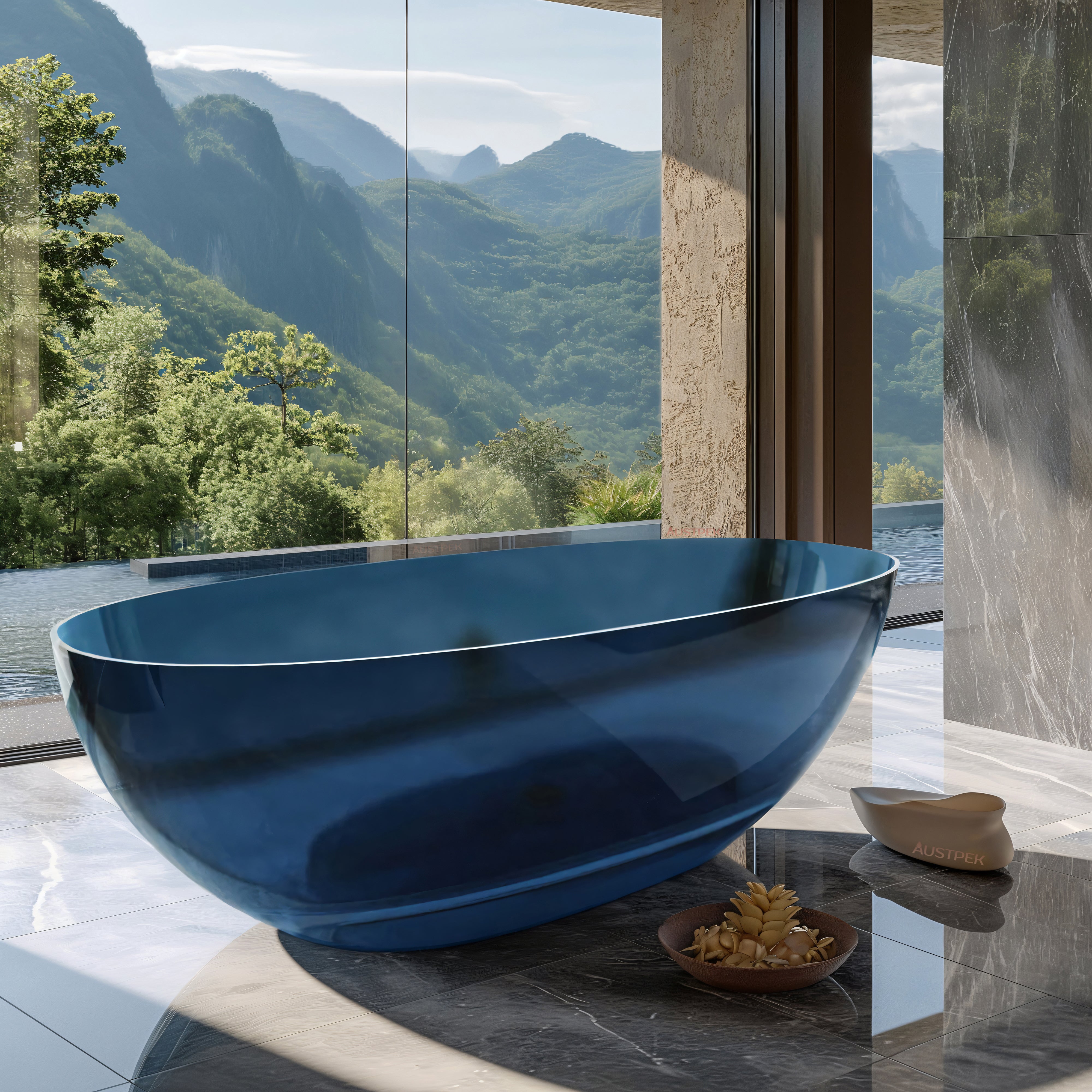 RIVA NOTO FREESTANDING BATHTUB TRANSPARENT BLUE (AVAILABLE IN 1500MM AND 1700MM)