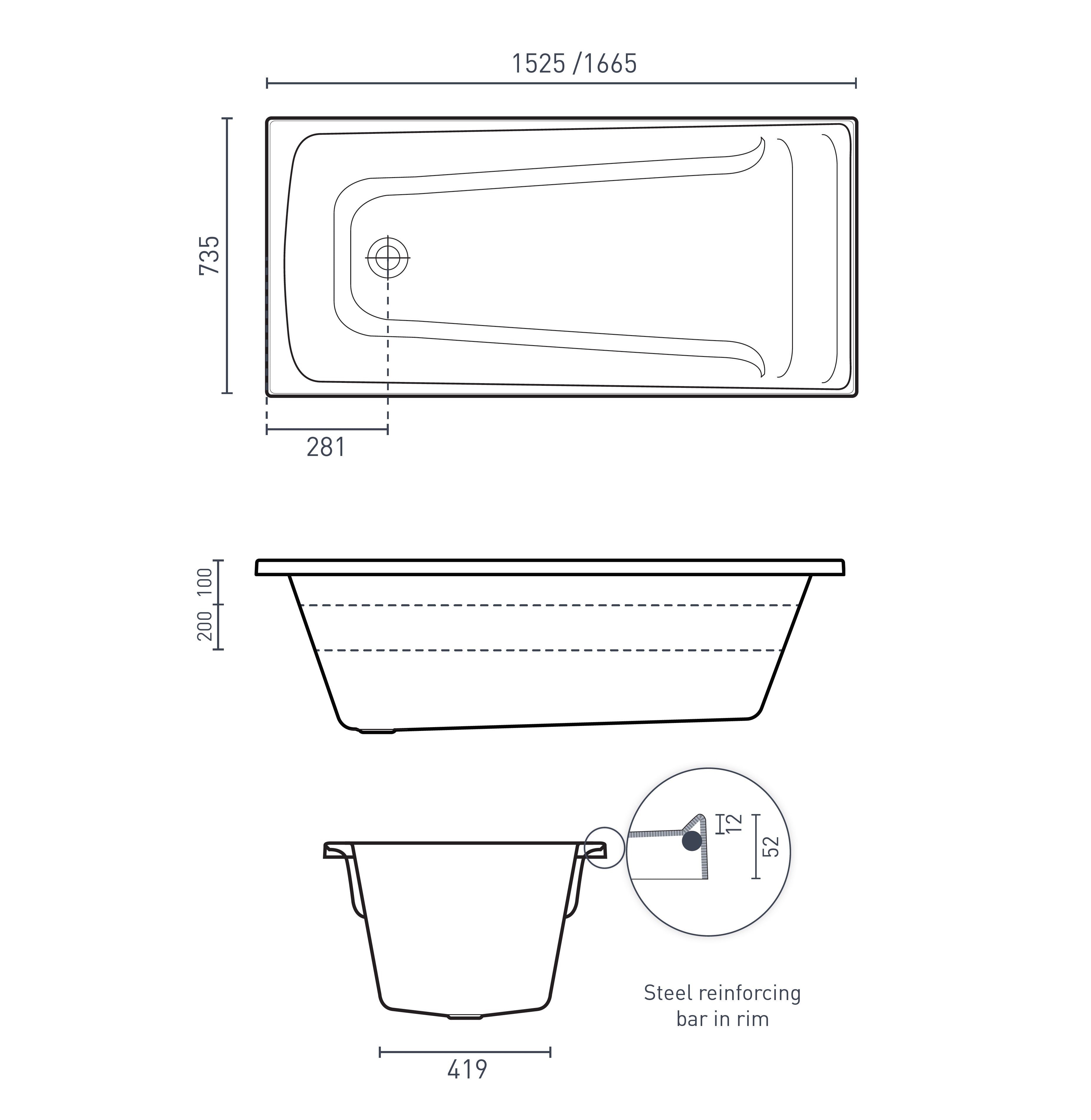 DECINA NOVARA INSET SANTAI SPA BATH GLOSS WHITE (AVAILABLE IN 1525MM, 1653MM AND 1665MM) WITH 10-JETS