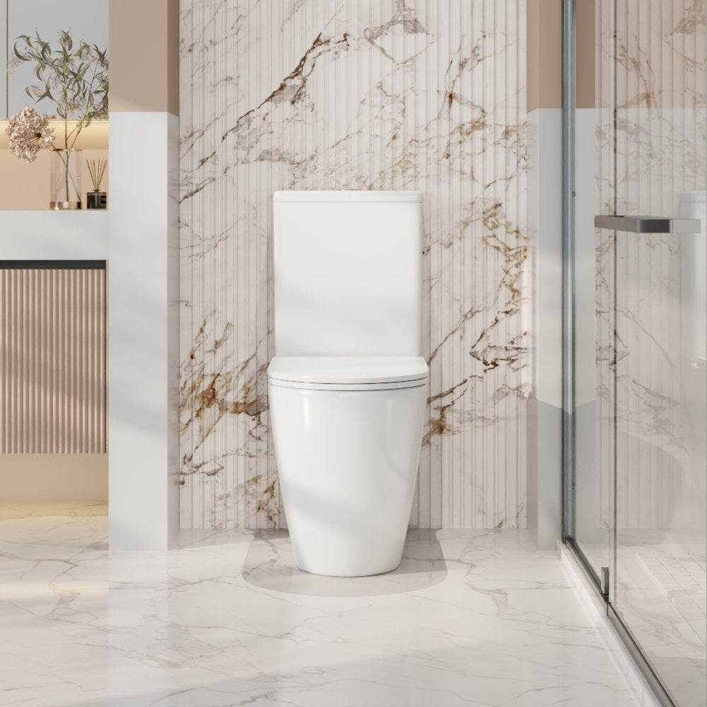 MERCIO NORTON RIMLESS QUIET TORNADO FLUSH BACK TO WALL TOILET SUITE HIGH GLOSS WHITE