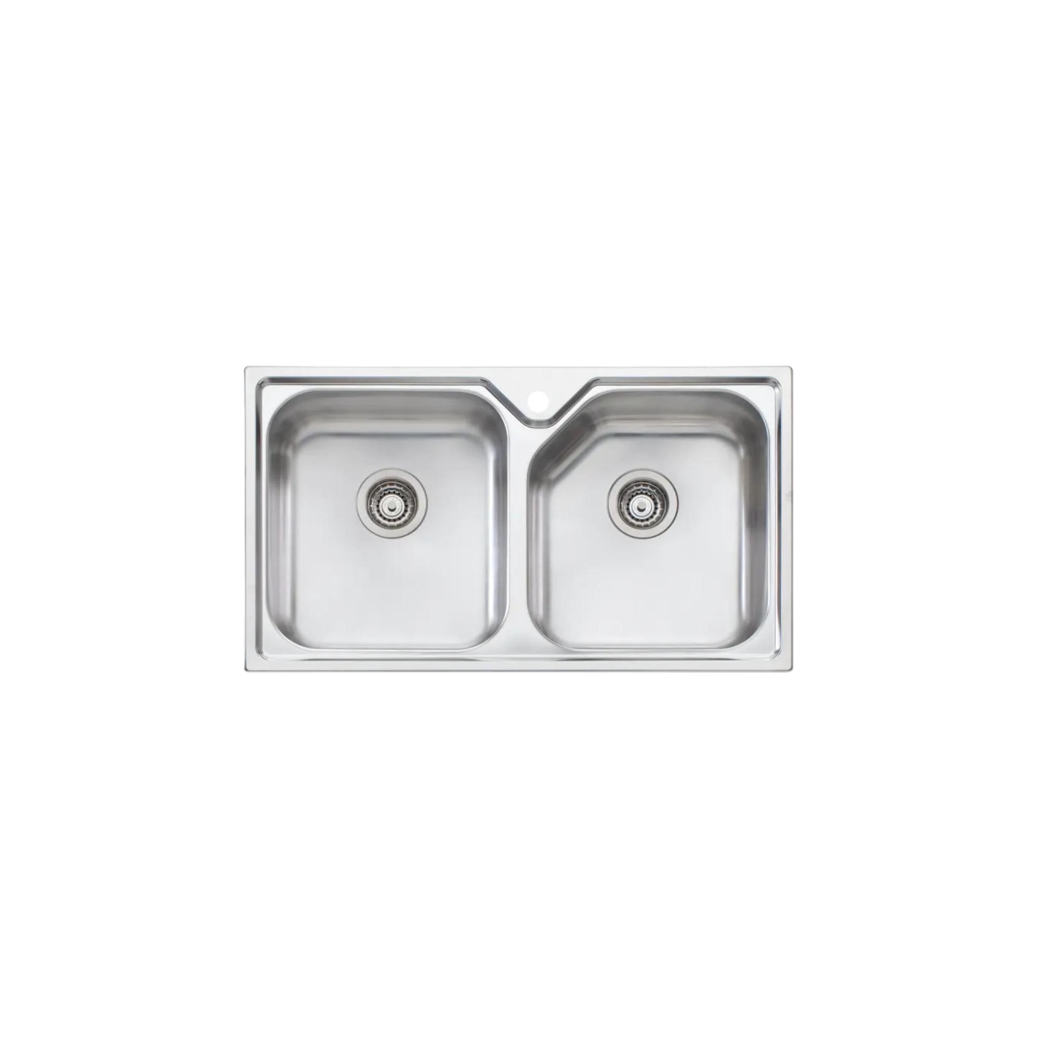 OLIVERI NU-PETITE DOUBLE BOWL ALFRESCO AND KITCHEN SINK WITH TAPHOLE STAINLESS STEEL 875MM