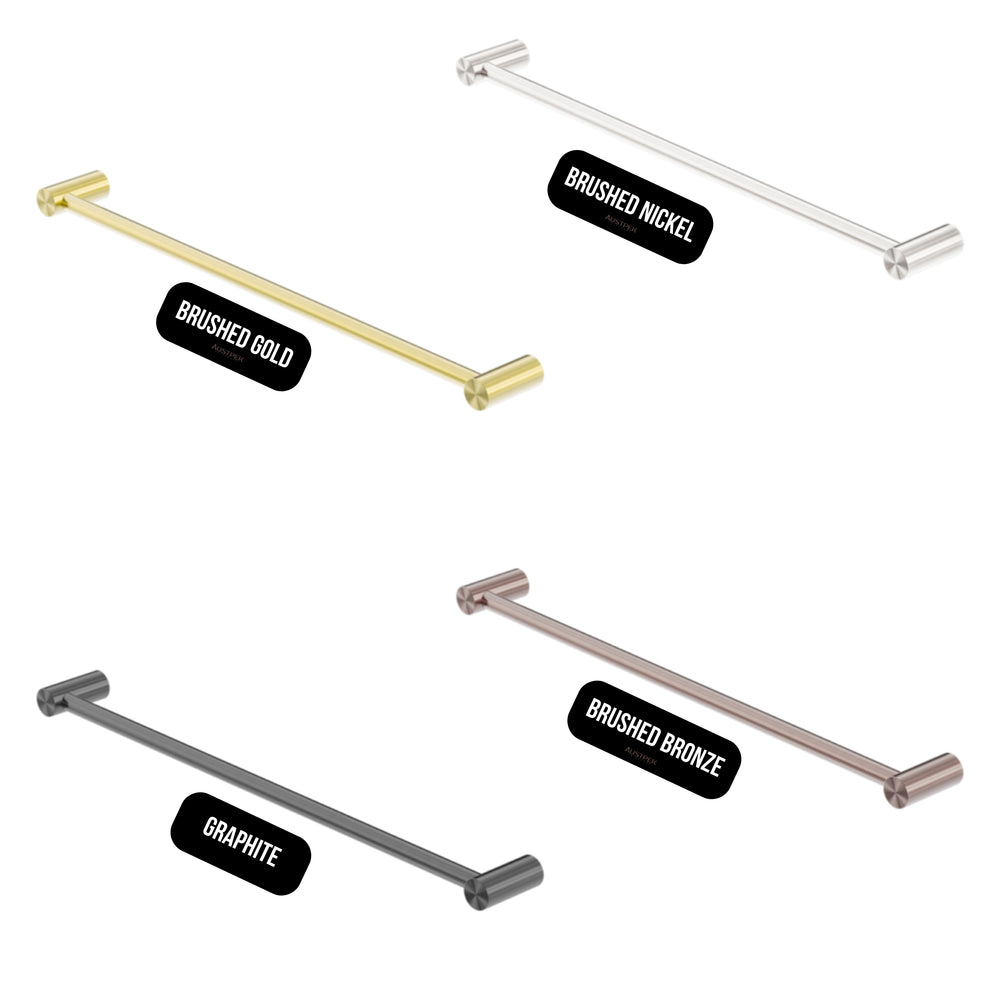 NERO ZEN NON-HEATED SINGLE TOWEL RAIL BRUSHED NICKEL (AVAILABLE IN 600MM AND 800MM)