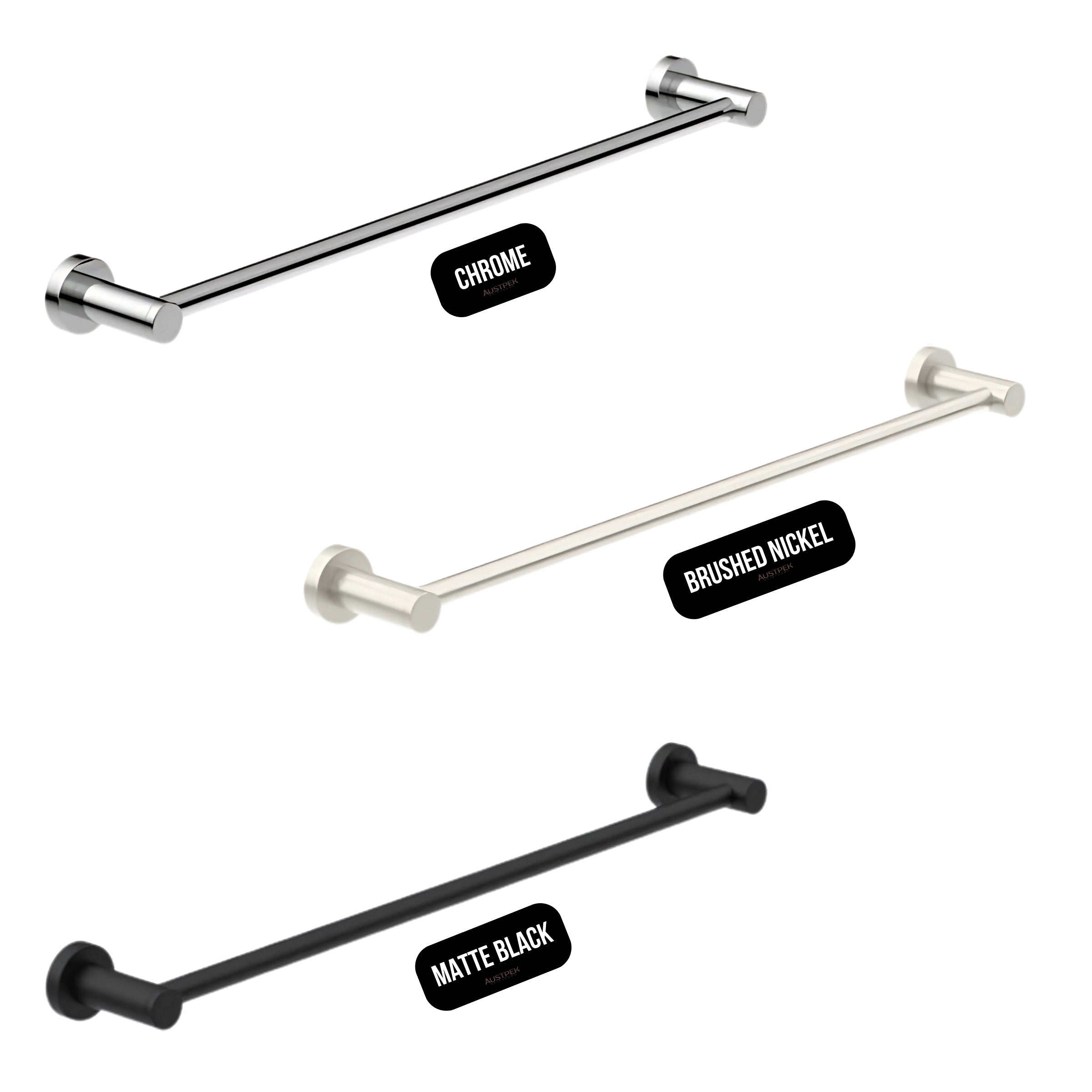 NERO CLASSIC NON-HEATED SINGLE TOWEL RAIL BRUSHED NICKEL (AVAILABLE IN 600MM AND 800MM)