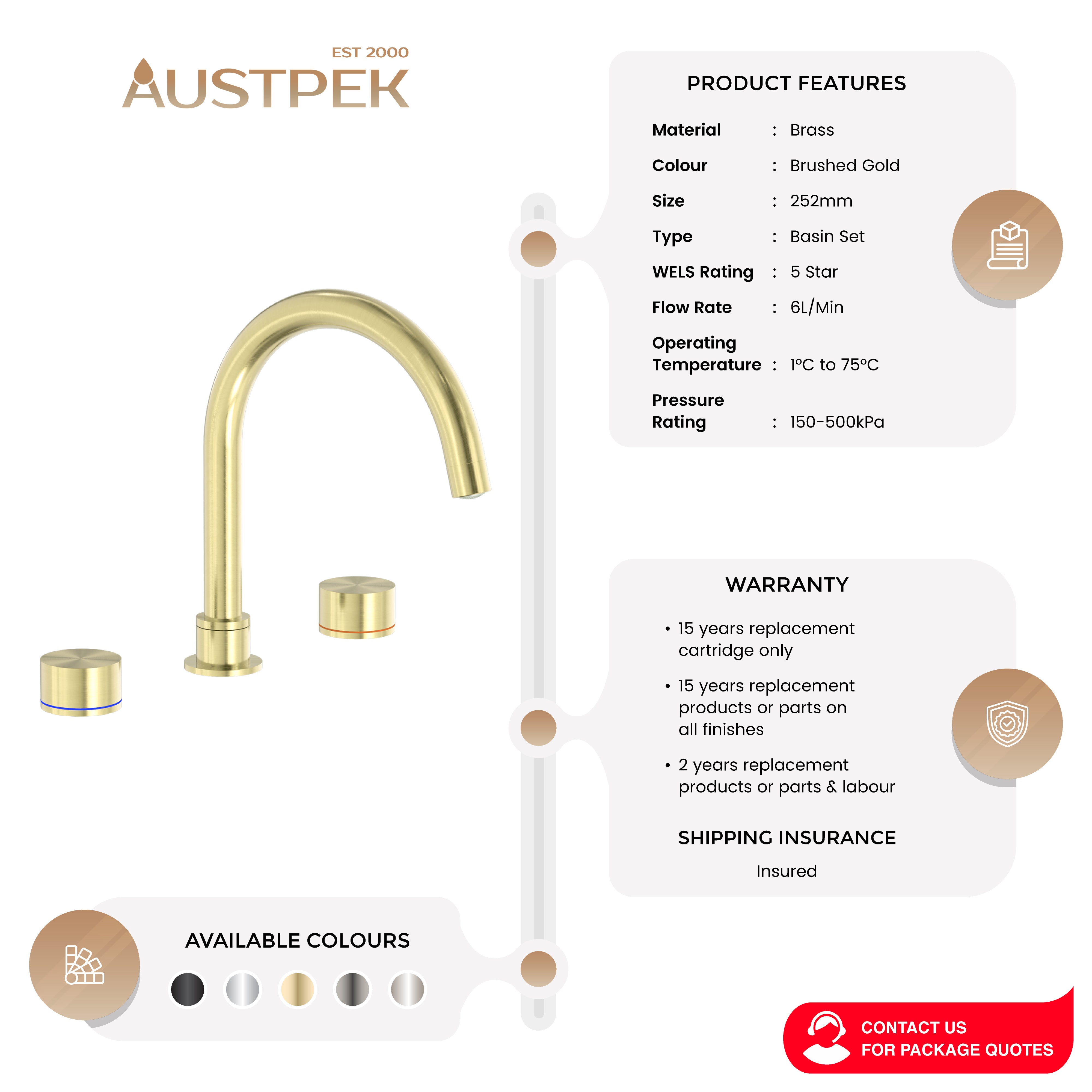NERO KARA BATH SET 252MM BRUSHED GOLD