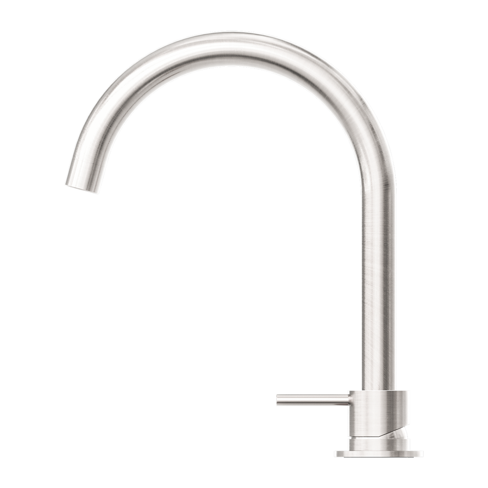 NERO MECCA HOB BASIN MIXER ROUND SWIVEL SPOUT BRUSHED NICKEL