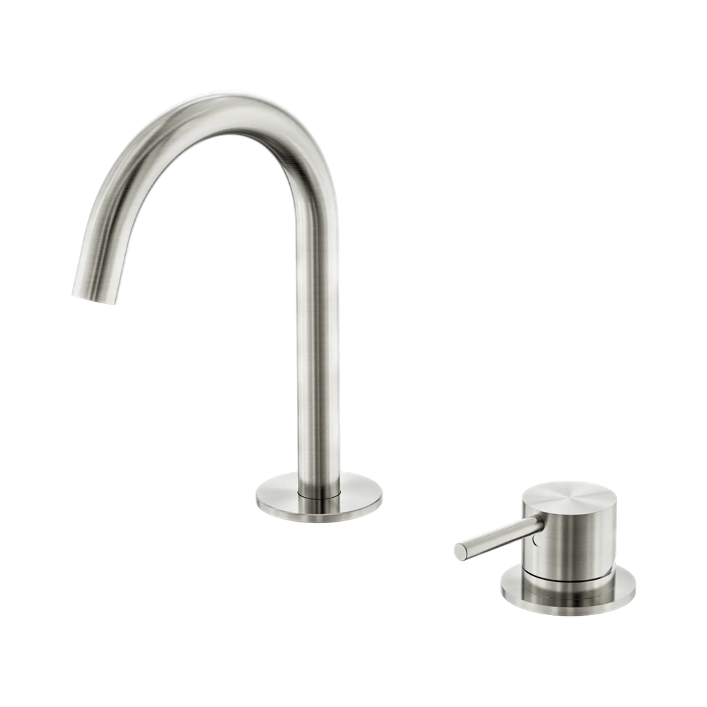 NERO MECCA HOB BASIN MIXER SET ARC SPOUT BRUSHED NICKEL